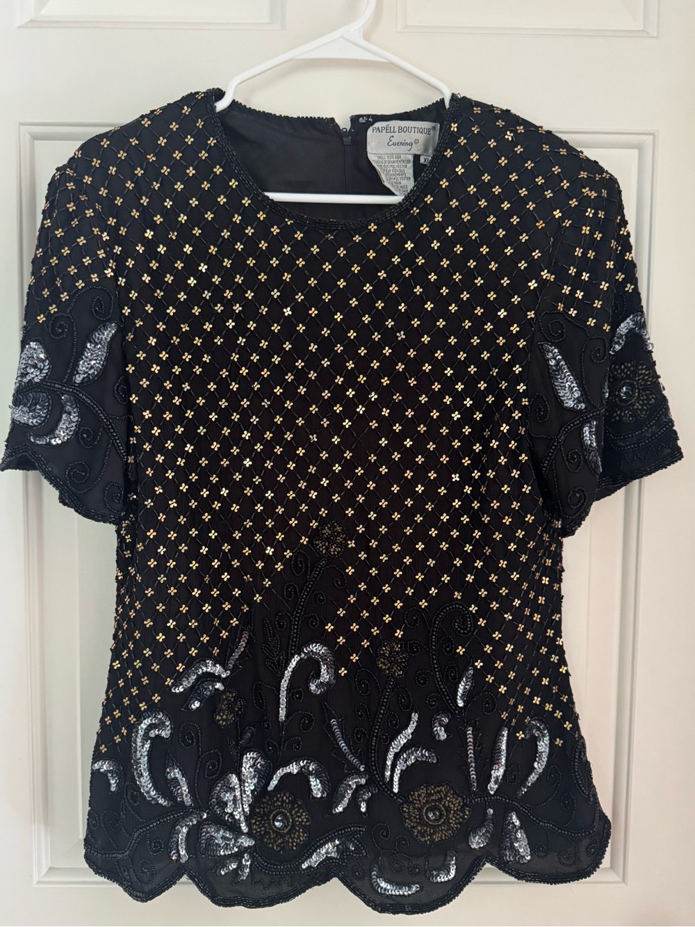 Papéll Boutique Evening Vintage Beaded Short Sleeve Top